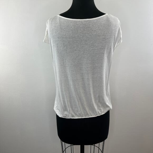 THEORY Diona Off White Short Sleeve Faux Wrap Crossover Blouse Top Size L - Picture 5 of 11